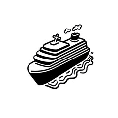 Illustration of a Cruise Ship on the Ocean with Waves and Clouds