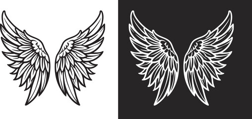 Angel wings silhouettes, Angel wings vector art, hand drawn bird or angel wings of different shape, vector illustration