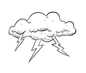 thunder cloud digital drawing isolated black and white