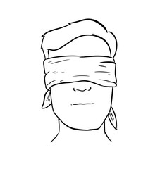 blindfolded man digital drawing isolated black and white