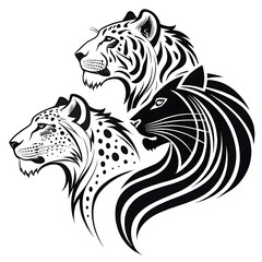 A simple logo with a black and white picture of  lion and tiger 