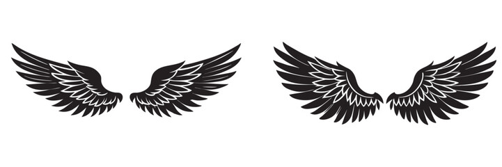 Angel wings silhouettes, Angel wings vector art, hand drawn bird or angel wings of different shape, vector illustration