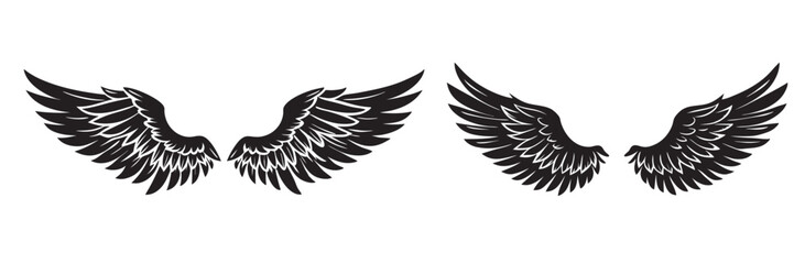 Angel wings silhouettes, Angel wings vector art, hand drawn bird or angel wings of different shape, vector illustration