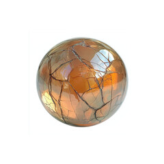 Cracked Amber Sphere, Abstract Glass Orb with Fractured Surface