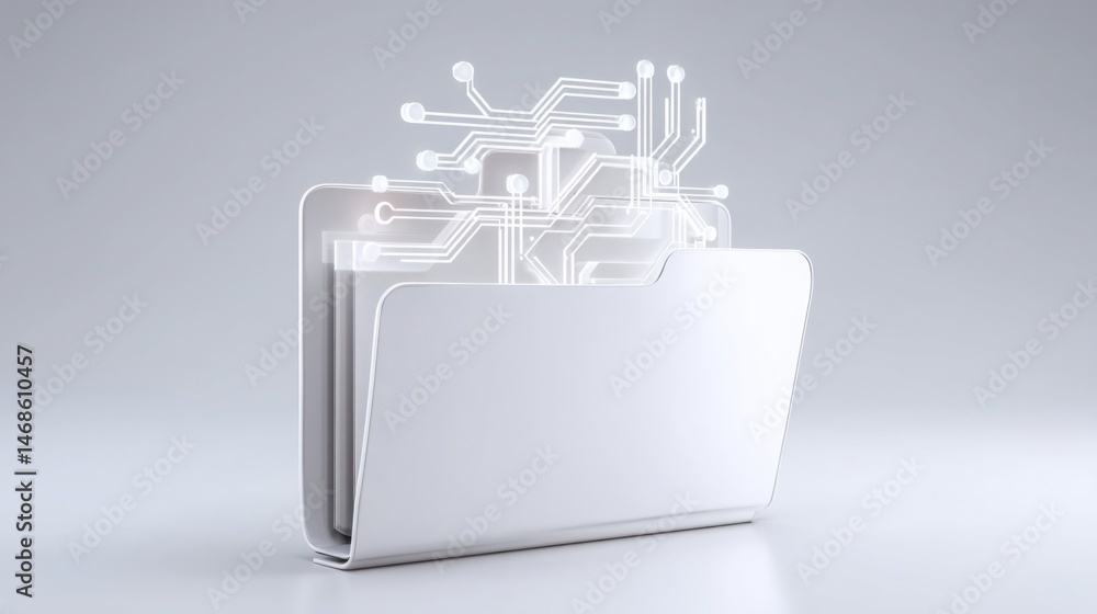 Poster white folder overlayed with a computer icon, representing digital file systems and modern technology