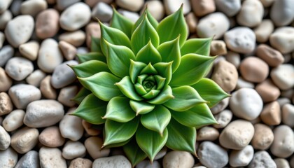 Fototapeta premium Growing succulent plant on pebble surface indoor garden photography natural environment close-up botanical beauty