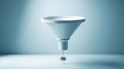 Conceptual funnel with a star symbolizing quality leads dropping into it in a creative business environment
