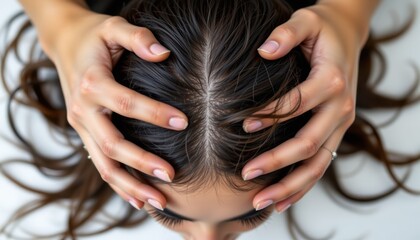 Naklejka premium Relaxing scalp massage techniques for stress relief home informative guide indoor close-up wellness