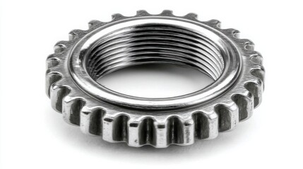 Stainless steel gear with a red location pin depicting modern location-based services and systematic solutions