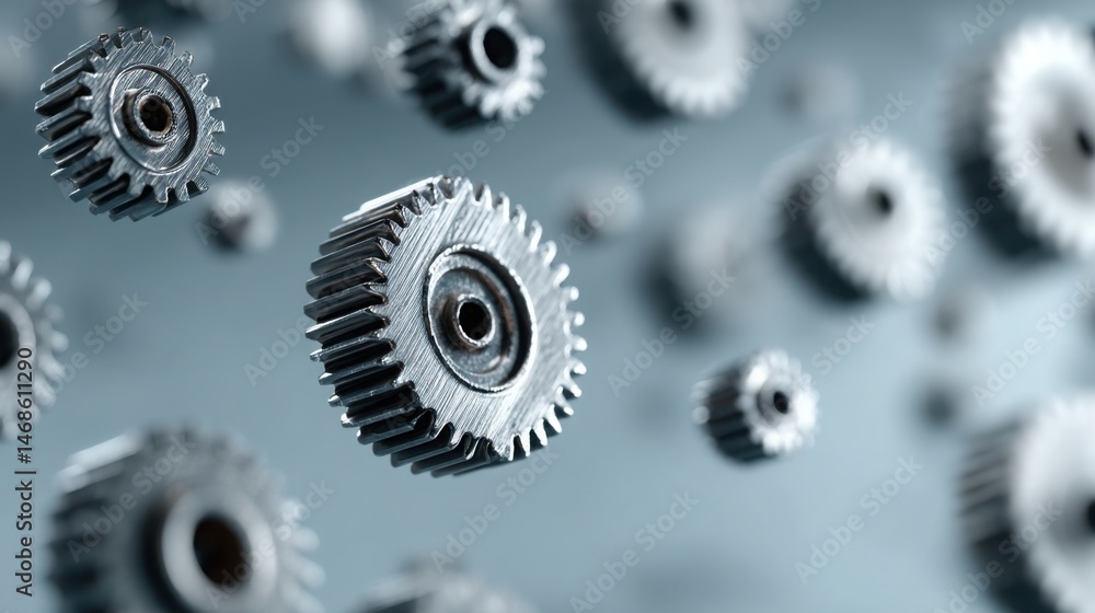 Poster multiple gears floating in a digital inbox illustrating the concept of automation in modern communic