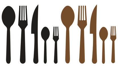 Silhouette Cutlery Vector Set – Fork, Knife, Spoon Icons for Kitchen and Dining Designs