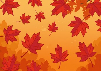 Fototapeta premium Autumn Leaves Background: Red Maple Leaves Falling on Orange