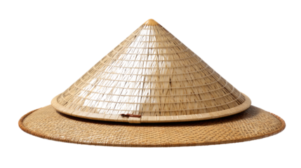 Traditional Vietnamese Conical Hat: A close-up view of a traditional Vietnamese conical hat, showcasing the intricate woven straw construction and simple design.