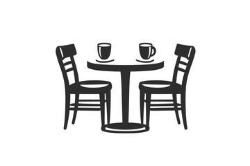 Caf&eacute; setup with two chairs and mugs on table, cozy and inviting, perfect for conversation, isolated on a transparent background