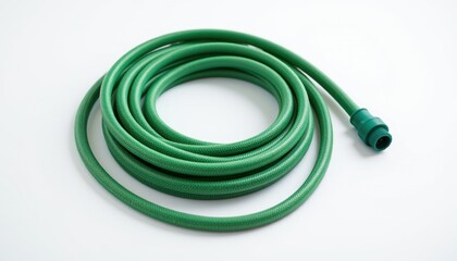 Watering action with green garden hose indoor setting product image minimalist environment close-up view gardening concept