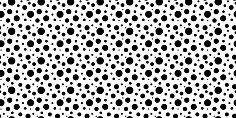 Black circles different sizes pattern on white background. Pattern of black random rounds shape..Dalmatian pattern. Abstract background with black dots. © Mariia