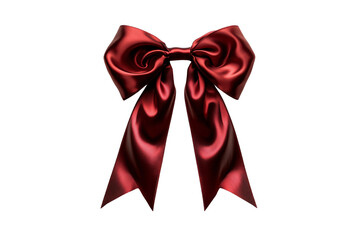 Flowing red ribbon bow with luxurious folds, gracefully curved tails, and a polished satin surface, isolated on a transparent background