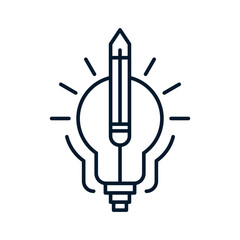 Lamp, pencil. Concept creative solution, idea. Vector linear icon isolated on white background.