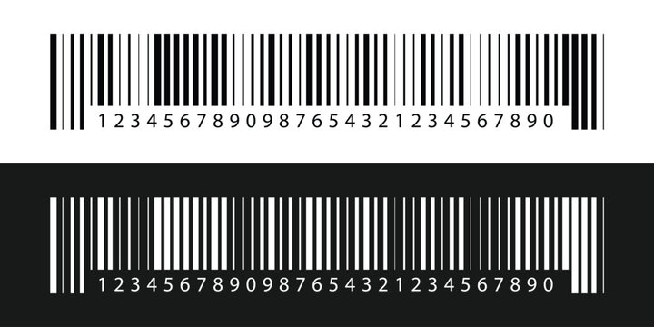 Barcode and QR code labels for scanning, retail store product ID labeling stickers. Pricing tags, serial number badges, inventory barcodes, package tracking codes vector in eps 10.