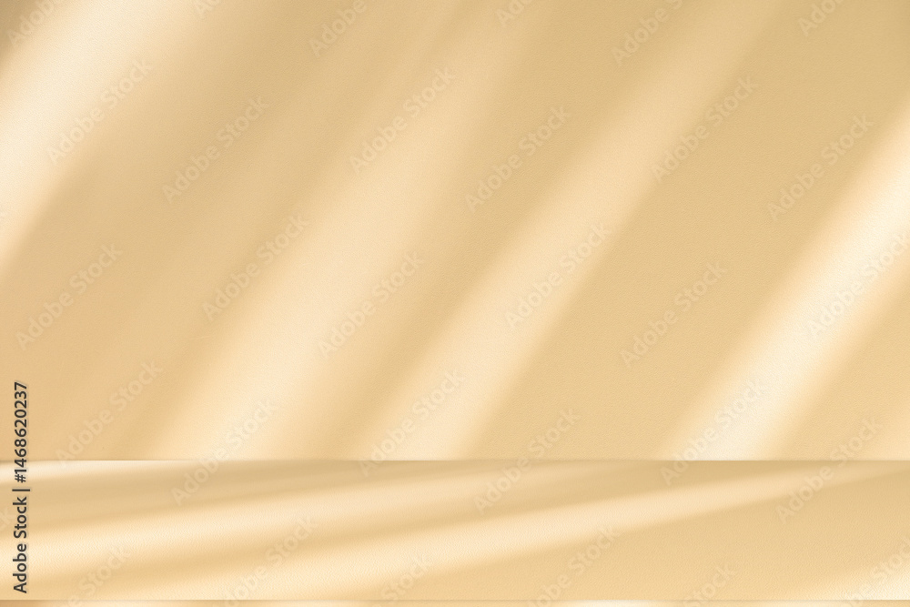 Aufkleber Wall interior background, studio and backdrops show products. with leaf shadow from window color beige and white. background for text insertion and presentation of product