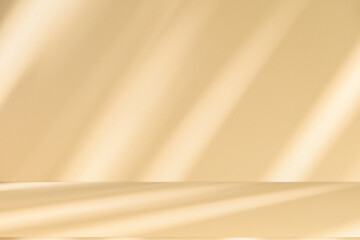 Wall interior background, studio and backdrops show products. with leaf shadow from window color beige and white. background for text insertion and presentation of product