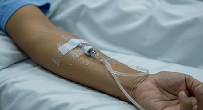 IV drip on patient's arm