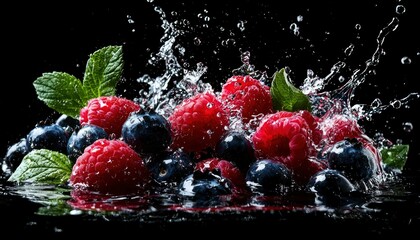 Fresh berries in water splash