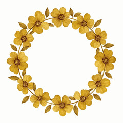 Whimsical Floral Orbit golden flowers circle isolated watercolor vector illustration svg