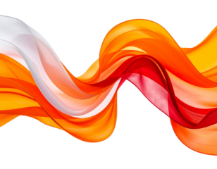 Flowing Abstract Ribbons in Orange, Red, and White, isolated on transparent background PNG