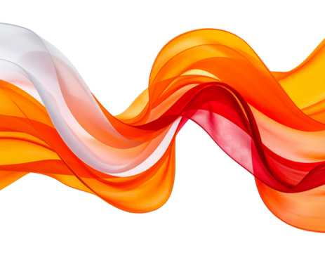 Flowing Abstract Ribbons in Orange, Red, and White, isolated on transparent background PNG