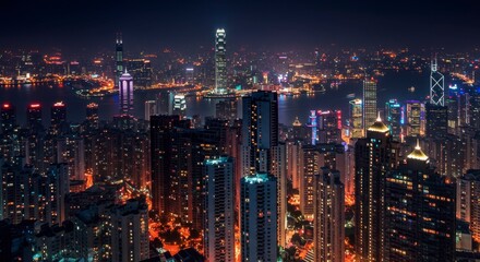 Obraz premium Night view of illuminated skyscrapers