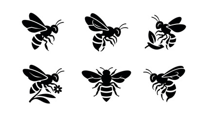 Bee Silhouette Vector Icons Collection for Nature and Wildlife Design