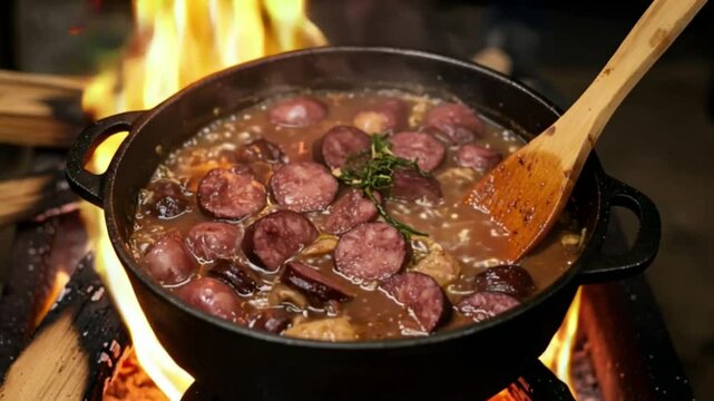 Feijoada being prepared - typical Brazilian food