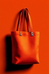 Bright orange cotton tote bag mockup, top view flat lay. Perfect for branding, print designs, and eco-friendly fashion presentations. Clean, stylish, and ready to use