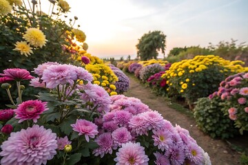 Obraz premium A beautiful bouquet of pink and yellow chrysanthemum flowers showcases the beauty of nature's floral colors