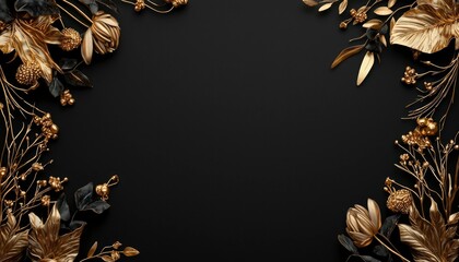 Gold and black floral frame on dark background