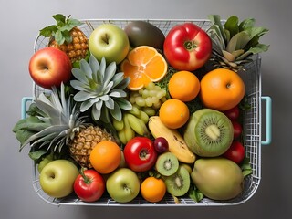 City market shopping cart filled with luscious, nutritious fruits