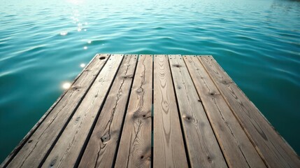 Fototapeta premium Tranquil Waters Meet Weathered Wooden Dock A Serene Summer Scene