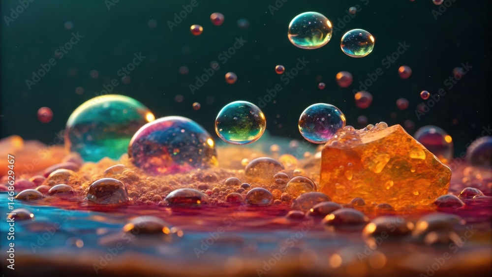 Aufkleber colorful bubbles rise above a vibrant surface, creating a dynamic and visually striking composition 
