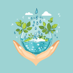 World water day, Save the Water and world, vector style simple color