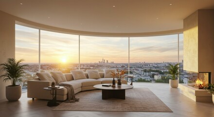 Fototapeta premium Modern penthouse living room with city views (1)