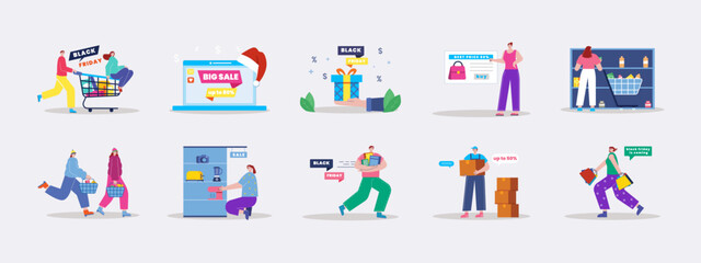 Black Friday illustrations set. Flat vector illustration concept.