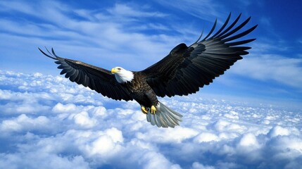 Obraz premium Majestic eagle soaring above fluffy clouds