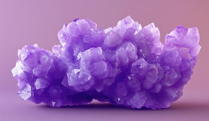 A vibrant purple crystal cluster, multifaceted and luminous