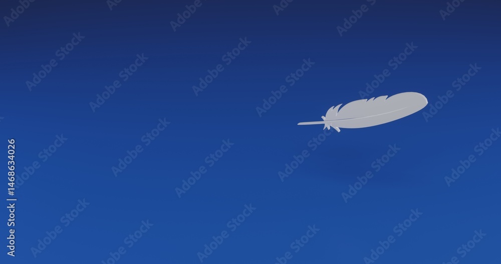 Poster isolated realistic white feather symbol with shadow. located on the right side of the scene. 3d illu