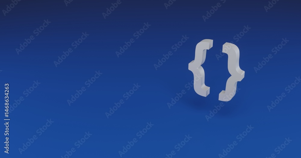 Poster isolated realistic white curly brackets symbol with shadow. located on the right side of the scene. 
