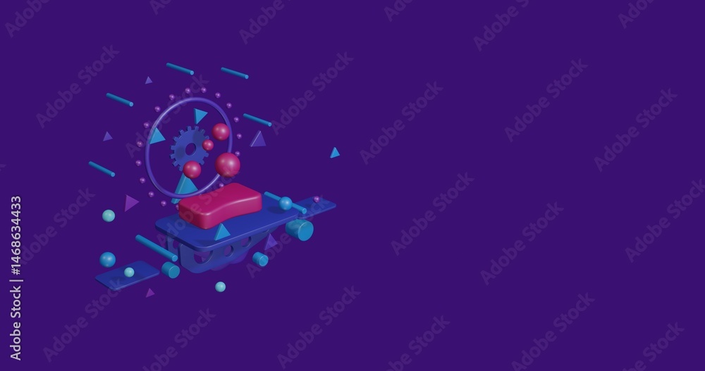 Poster pink soap symbol on a pedestal of abstract geometric shapes floating in the air. abstract concept ar