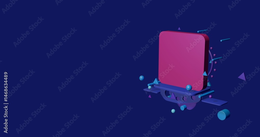 Aufkleber pink rounded square symbol on a pedestal of abstract geometric shapes floating in the air. abstract 