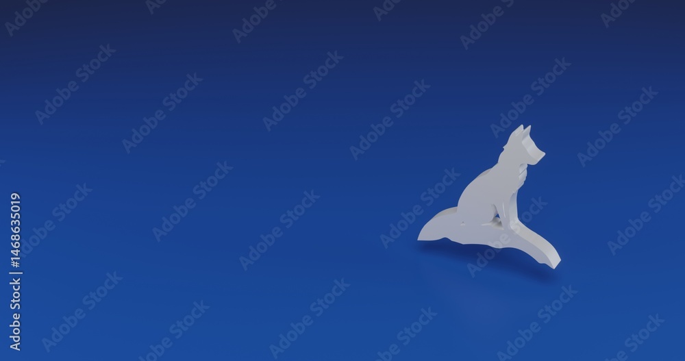 Poster isolated realistic white fox symbol with shadow. located on the right side of the scene. 3d illustra