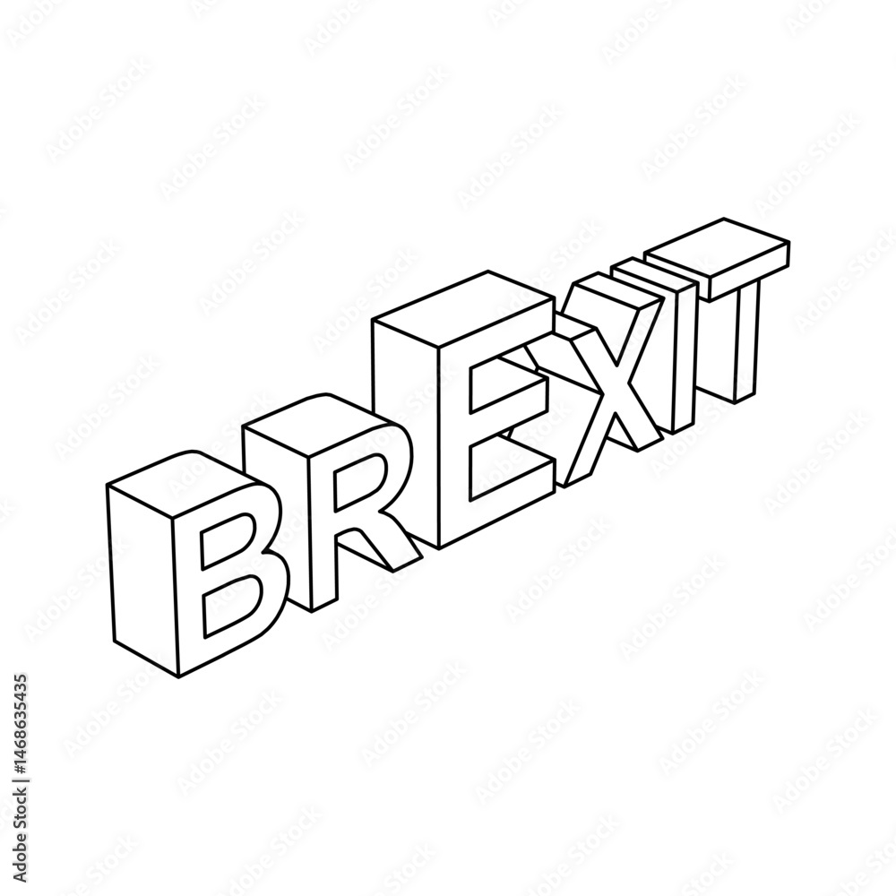 Poster the outline of a large brexit symbol is made with black lines. 3d view of the object in perspective.